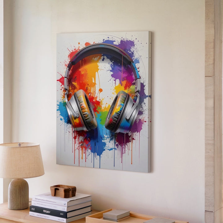 Rainbow Sound Canvas – Color Splash Headphones Wall Art - Gifitto