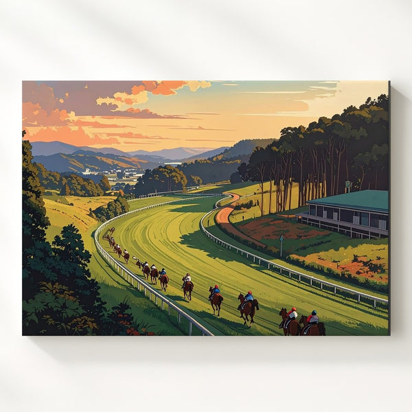 Exciting Horse Race Canvas – Dynamic Jockeys on Lush Racetrack - Gifitto
