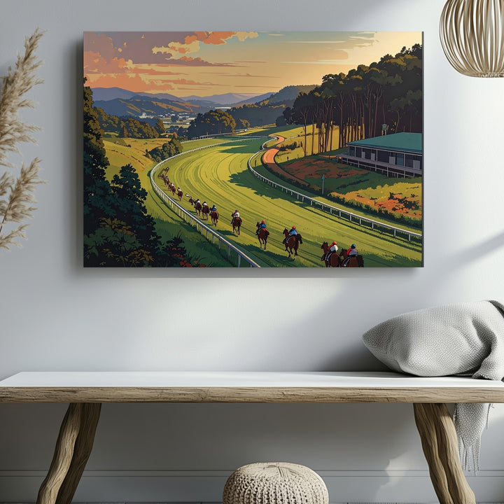 Exciting Horse Race Canvas – Dynamic Jockeys on Lush Racetrack - Gifitto