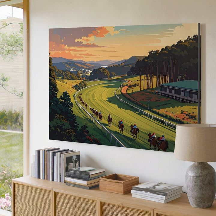 Exciting Horse Race Canvas – Dynamic Jockeys on Lush Racetrack - Gifitto