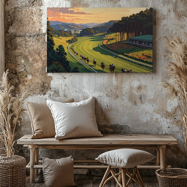 Exciting Horse Race Canvas – Dynamic Jockeys on Lush Racetrack - Gifitto
