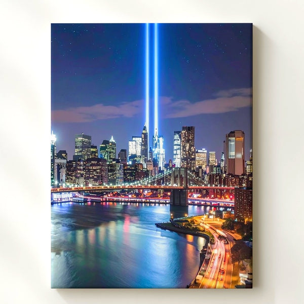Tribute in Light NYC Canvas – Reverent Night Skyline with Commemorative Beams - Gifitto