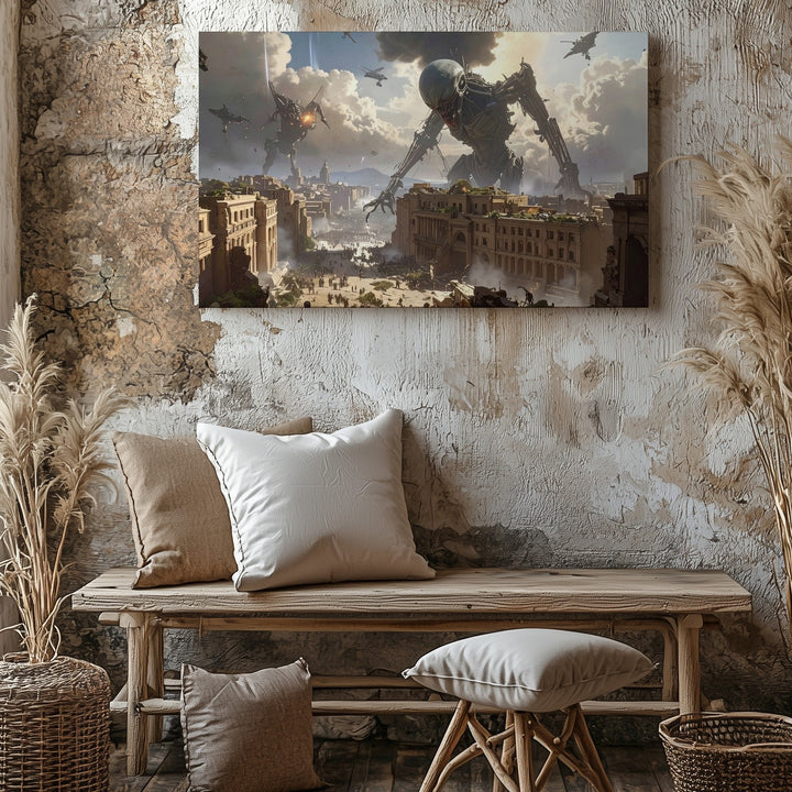 Futuristic Siege Canvas – Dark Sci-Fi City Under Attack Wall Art - Gifitto