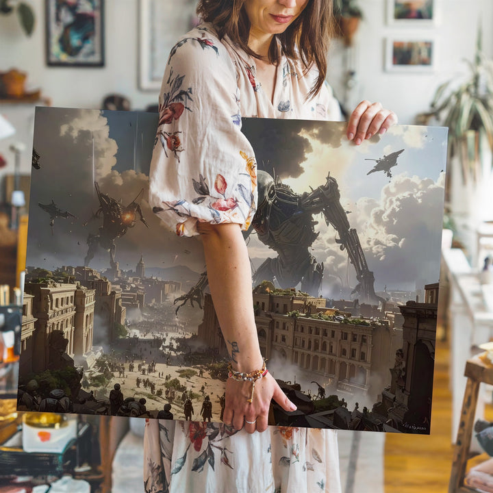 Futuristic Siege Canvas – Dark Sci-Fi City Under Attack Wall Art - Gifitto