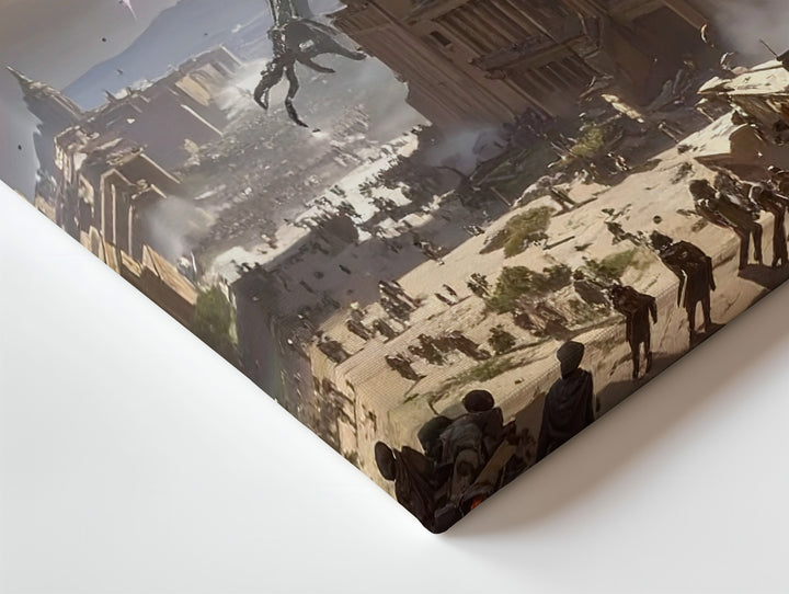 Futuristic Siege Canvas – Dark Sci-Fi City Under Attack Wall Art - Gifitto