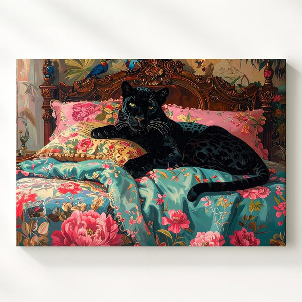 Panther in Paradise Canvas – Luxurious Jungle Bedroom Fantasy Wall Art - Gifitto