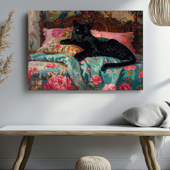 Panther in Paradise Canvas – Luxurious Jungle Bedroom Fantasy Wall Art - Gifitto