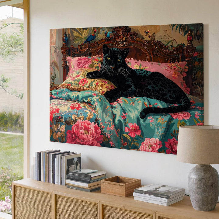Panther in Paradise Canvas – Luxurious Jungle Bedroom Fantasy Wall Art - Gifitto