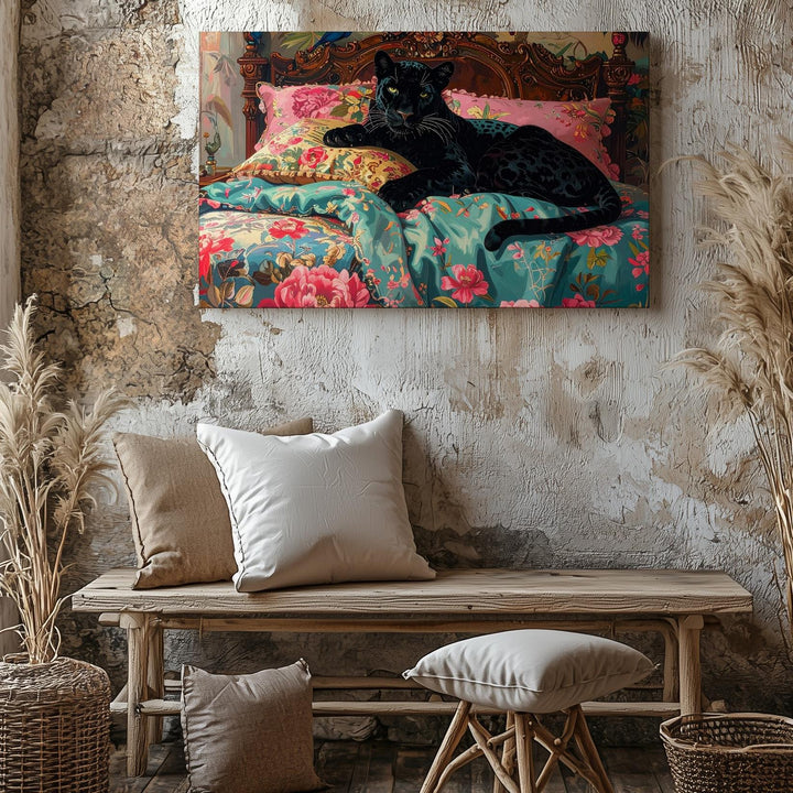 Panther in Paradise Canvas – Luxurious Jungle Bedroom Fantasy Wall Art - Gifitto