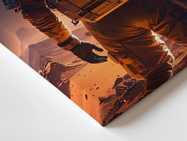 Lone Astronaut Canvas – Alien Frontier Wall Art with Cratered Planet and Harsh Terrain - Gifitto