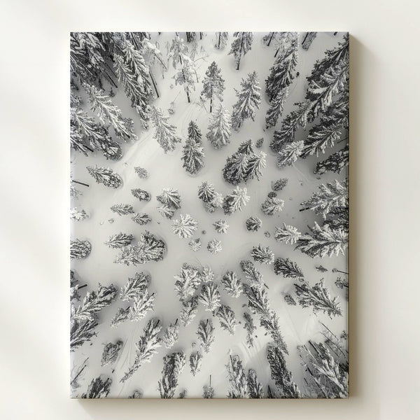 Symmetric Snowy Forest Aerial Canvas – Geometric Winter Nature Art