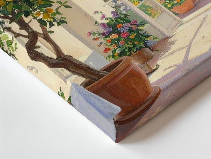 Sunlit Mediterranean Conservatory Canvas – Lush Lemon Tree Indoor Garden Art - Gifitto
