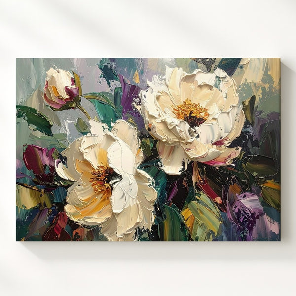 Textured Cream Floral Impasto Canvas – Bold Abstract Botanical Wall Art - Gifitto