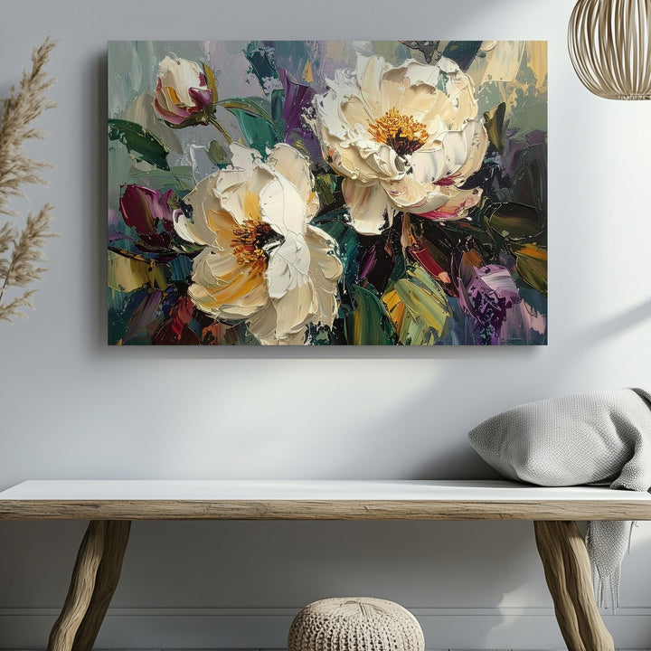 Textured Cream Floral Impasto Canvas – Bold Abstract Botanical Wall Art - Gifitto
