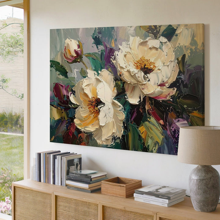 Textured Cream Floral Impasto Canvas – Bold Abstract Botanical Wall Art - Gifitto