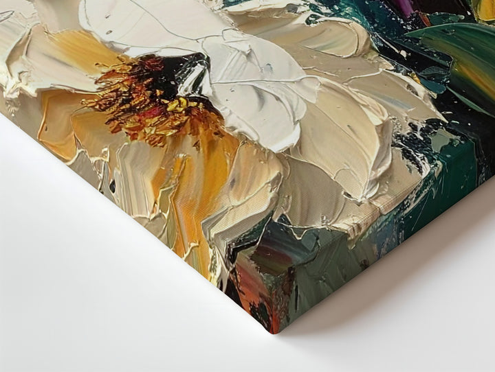 Textured Cream Floral Impasto Canvas – Bold Abstract Botanical Wall Art - Gifitto
