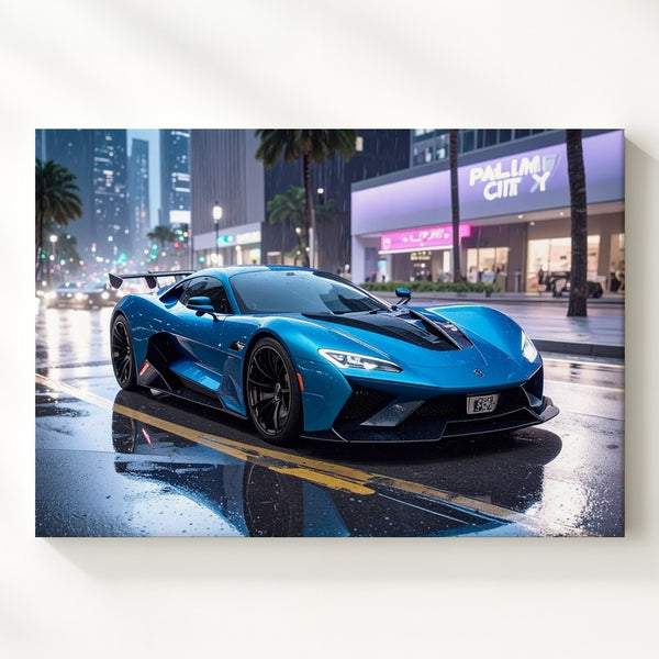 Blue Lamborghini Aventador Canvas – Neon Night Urban Supercar Art - Gifitto