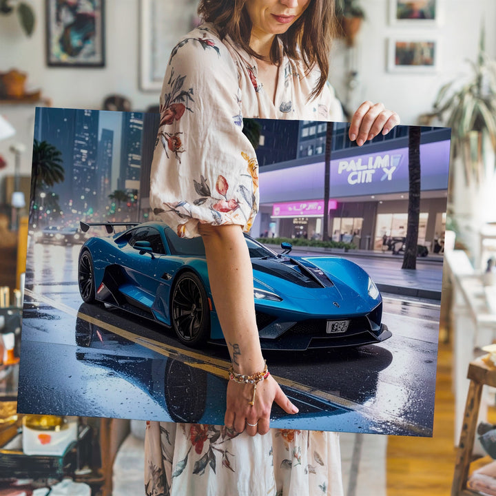 Blue Lamborghini Aventador Canvas – Neon Night Urban Supercar Art - Gifitto