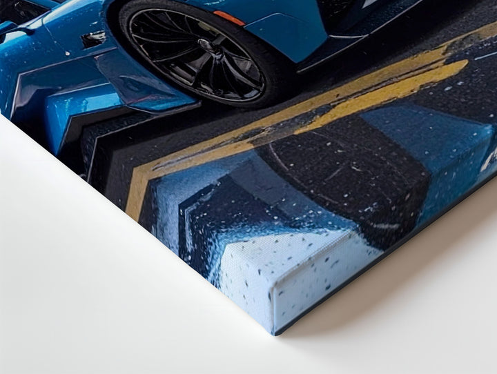 Blue Lamborghini Aventador Canvas – Neon Night Urban Supercar Art - Gifitto