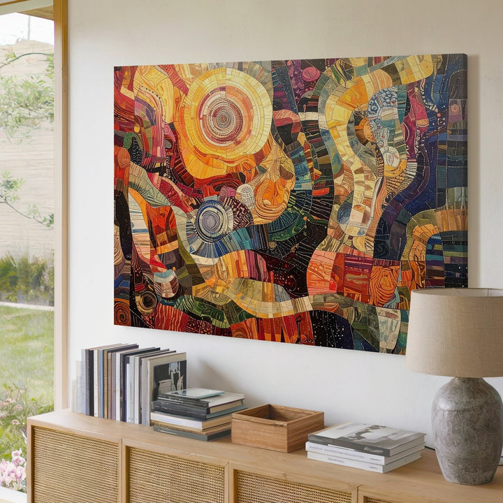 Vibrant Abstract Tapestry Canvas – Colorful Patterned Textile Wall Art - Gifitto
