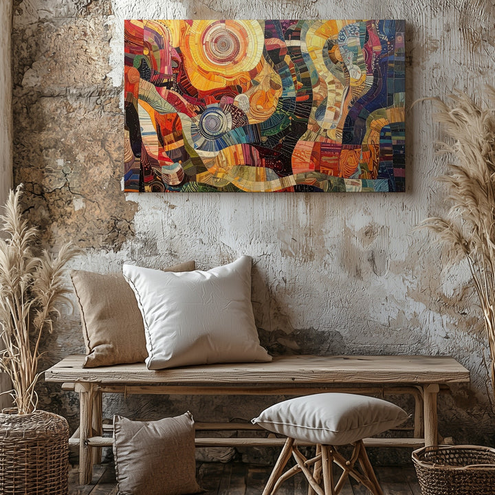 Vibrant Abstract Tapestry Canvas – Colorful Patterned Textile Wall Art - Gifitto