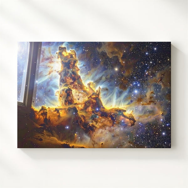Pillars of Creation Canvas – Celestial Starbirth Seen Through Observatory Window - Gifitto
