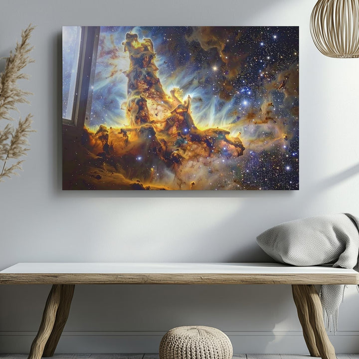 Pillars of Creation Canvas – Celestial Starbirth Seen Through Observatory Window - Gifitto