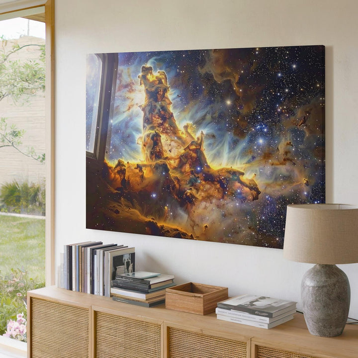Pillars of Creation Canvas – Celestial Starbirth Seen Through Observatory Window - Gifitto