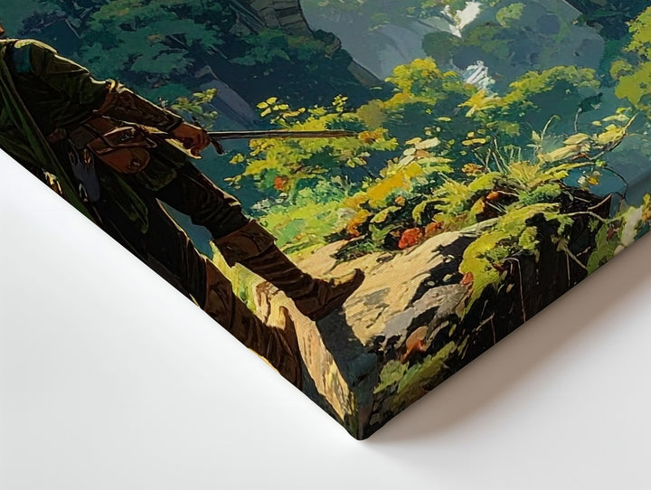 Lone Traveler Fantasy Canvas – Epic Cliffside Castle Adventure Art - Gifitto