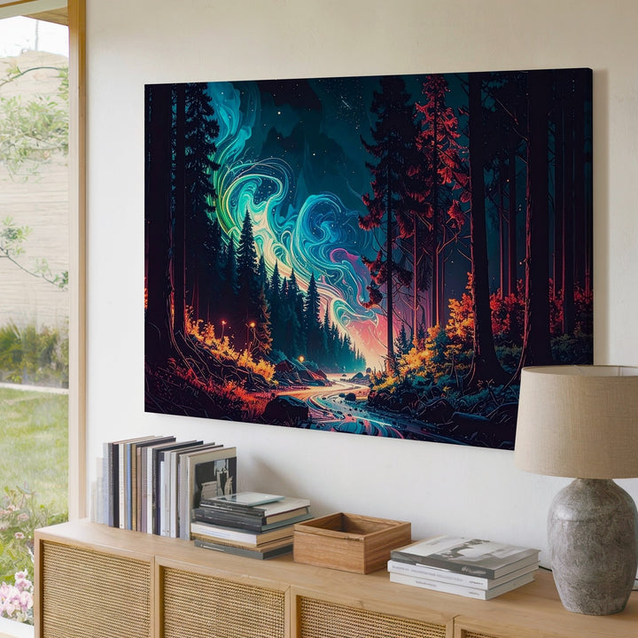 Enchanted Energy Trail Canvas – Mystical Night Forest Fantasy Wall Art - Gifitto