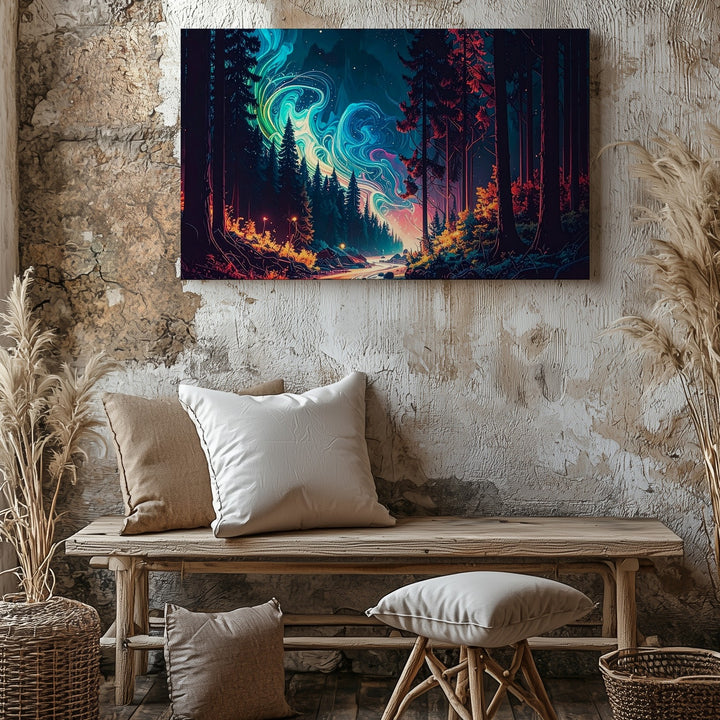 Enchanted Energy Trail Canvas – Mystical Night Forest Fantasy Wall Art - Gifitto
