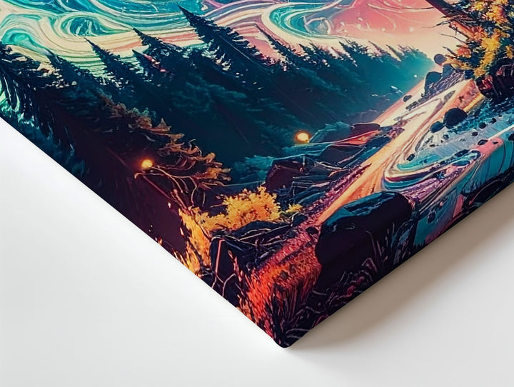 Enchanted Energy Trail Canvas – Mystical Night Forest Fantasy Wall Art - Gifitto