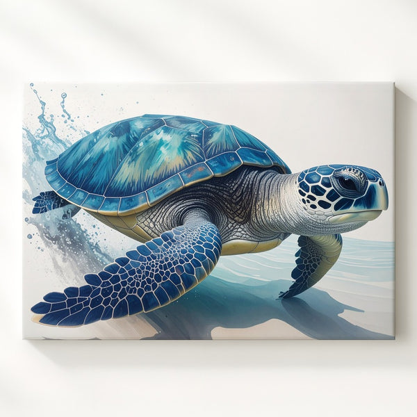 Photorealistic Sea Turtle Canvas – Elegant Underwater Marine Portrait