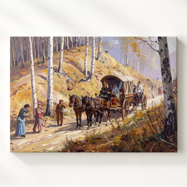Historical Stagecoach Canvas – Frontier Journey with Horses and Travelers - Gifitto