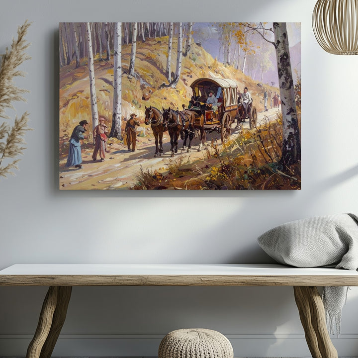Historical Stagecoach Canvas – Frontier Journey with Horses and Travelers - Gifitto