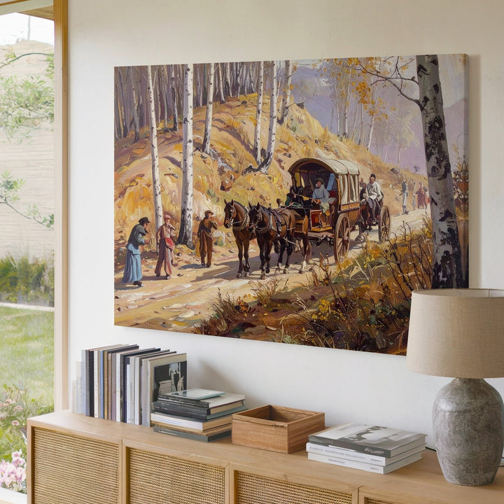 Historical Stagecoach Canvas – Frontier Journey with Horses and Travelers - Gifitto