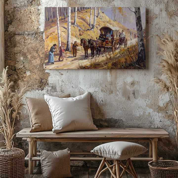 Historical Stagecoach Canvas – Frontier Journey with Horses and Travelers - Gifitto