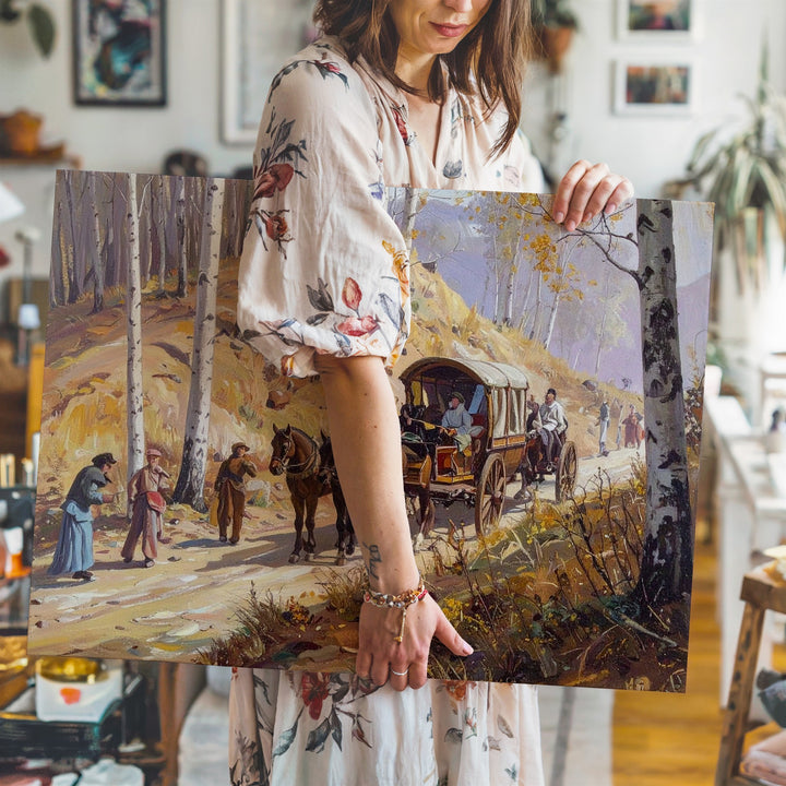 Historical Stagecoach Canvas – Frontier Journey with Horses and Travelers - Gifitto