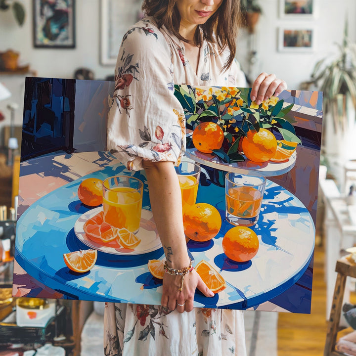 Sunlit Citrus Table Canvas – Vibrant Still Life with Oranges & Refreshing Drinks - Gifitto