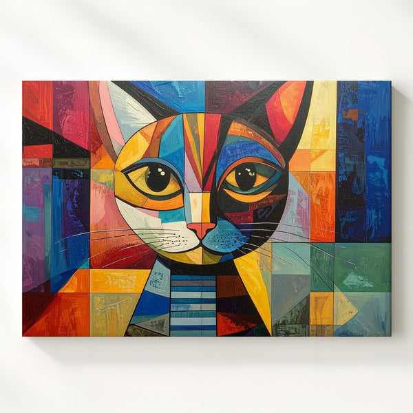 Cubist Cat Canvas – Bold Abstract Geometric Feline Art - Gifitto