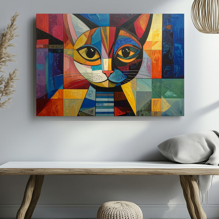 Cubist Cat Canvas – Bold Abstract Geometric Feline Art - Gifitto
