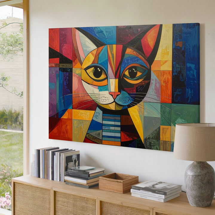 Cubist Cat Canvas – Bold Abstract Geometric Feline Art - Gifitto