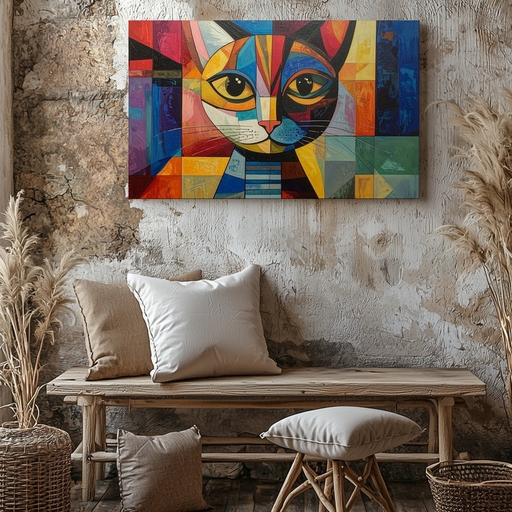 Cubist Cat Canvas – Bold Abstract Geometric Feline Art - Gifitto