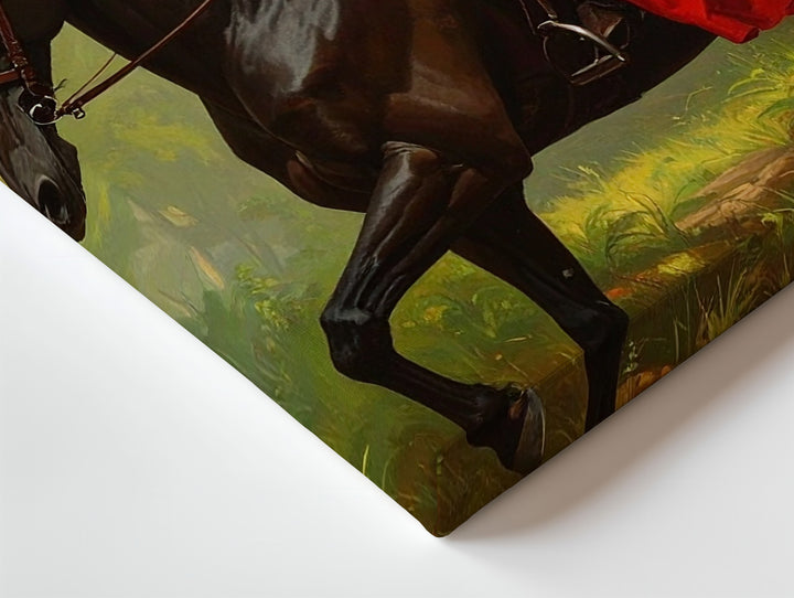 Elegance in Motion Canvas – Woman in Red Dress Riding Black Horse - Gifitto