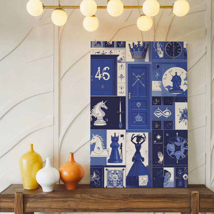Blue Symbols Collage Canvas – Modern Fantasy & Icon Grid Art - Gifitto