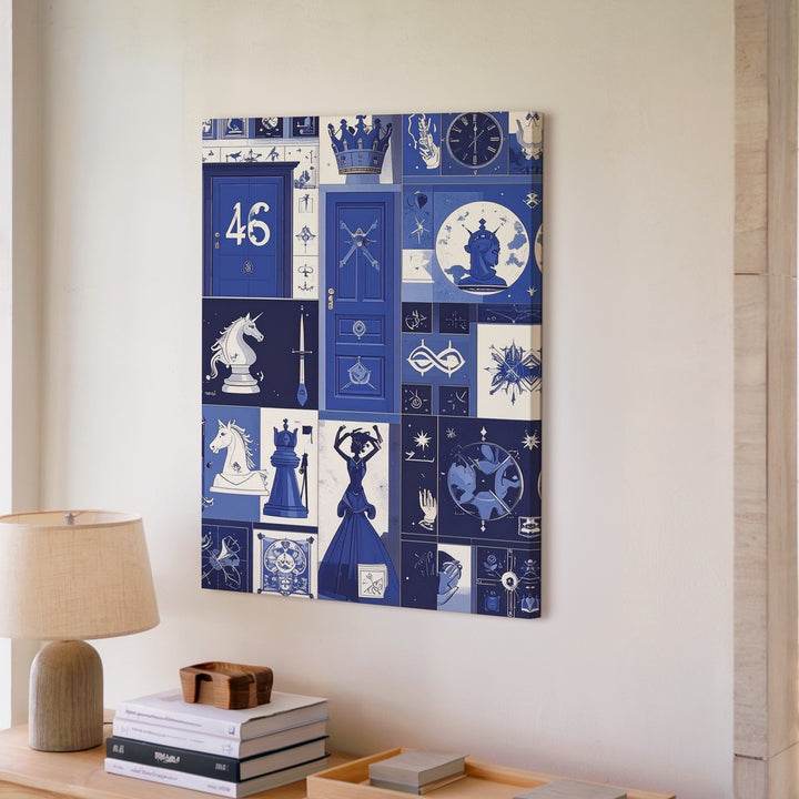 Blue Symbols Collage Canvas – Modern Fantasy & Icon Grid Art - Gifitto