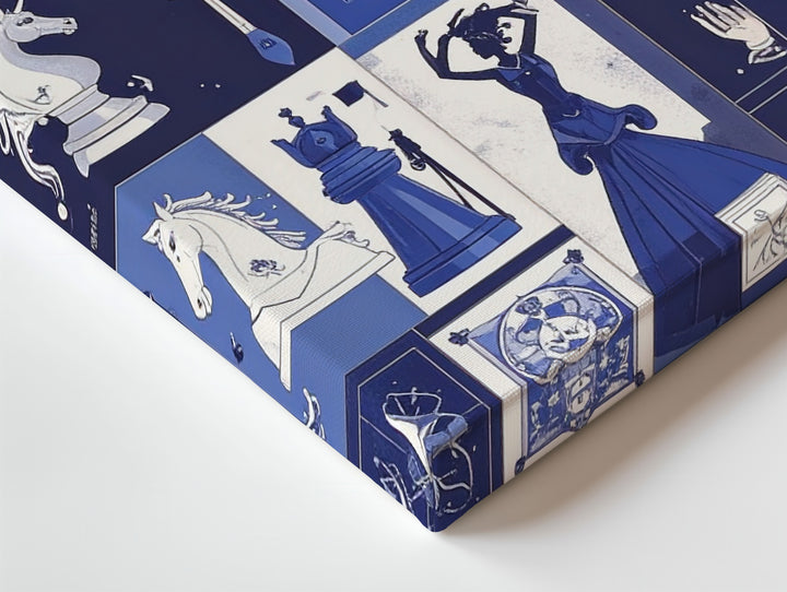 Blue Symbols Collage Canvas – Modern Fantasy & Icon Grid Art - Gifitto