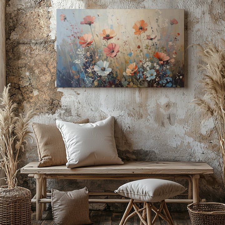 Dreamy Pastel Wildflower Meadow Canvas – Soft Impressionist Floral Art - Gifitto