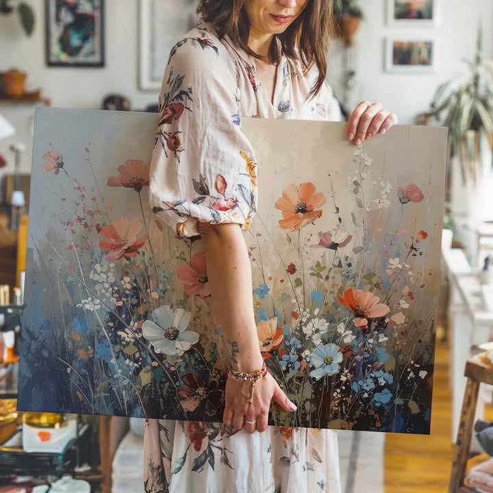 Dreamy Pastel Wildflower Meadow Canvas – Soft Impressionist Floral Art - Gifitto