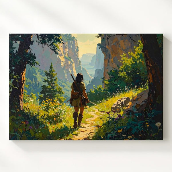 Sunlit Forest Adventurer Canvas – High Fantasy Journey Wall Art - Gifitto